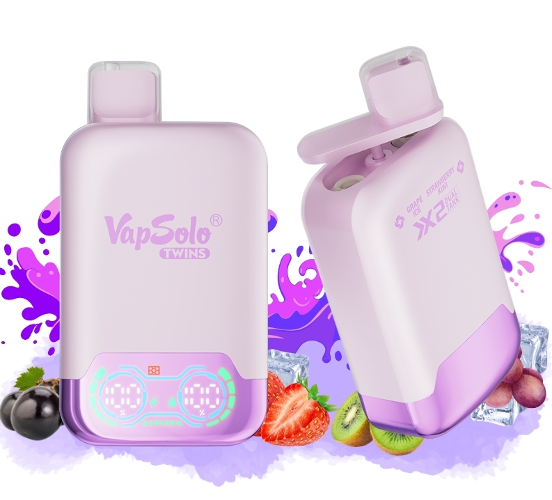 O experiență dublă, un gust memorabil: VapSolo TWINS 20000 Puffs Vape - gheață de struguri și kiwi cu căpșuni