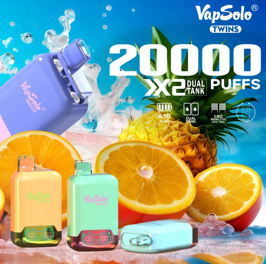 O experiență dublă, un gust memorabil: VapSolo TWINS 20000 Puffs Vape - gheață de struguri și kiwi cu căpșuni