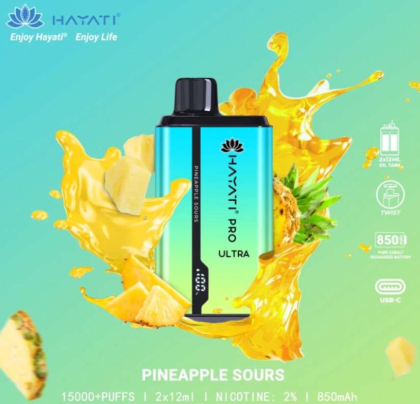 Hayati Pro Ultra 15000 Puffs Vape – acru de ananas: Când Tehnologia Întâlnește Explozia Tropicală de Gust