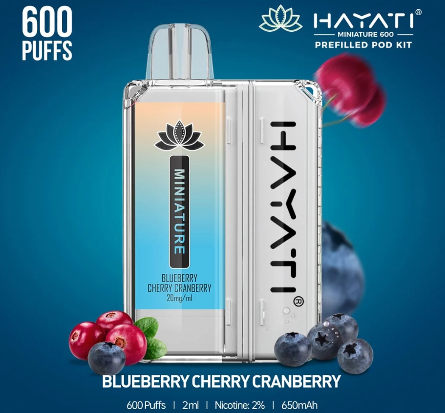 Hayati Miniature 600 Prefilled Pod Kit Vape – Descoperă Rafinamentul Aromelor de Afine, Cireșe și Merișor într-un Dispozitiv Compact și Elegant